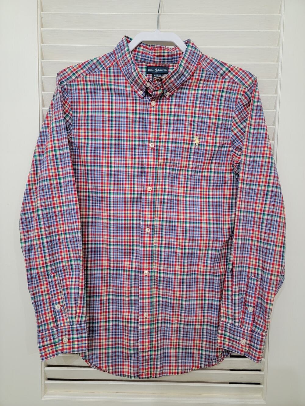 Ralph Lauren Boy’s Kids Red Plaid Pattern Long Sleeve Button Down Size XL 18-20